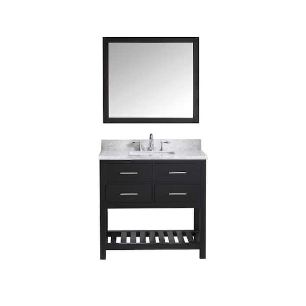 Virtu USA Caroline Estate 36 in. W Bath Vanity in Espresso with Marble Vanity Top in White with Square Basin and Mirror