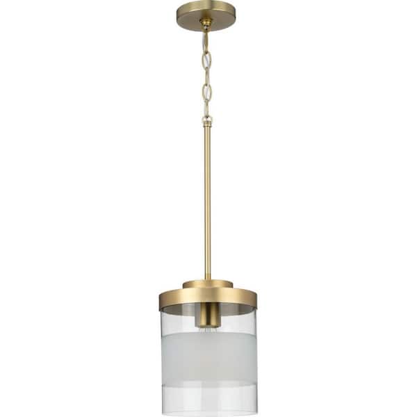 Pellum Collection 60-Watt 7.87 in. 1-Light Brushed Gold Mini, Pendant Light Clear Glass Shade No Bulbs Included