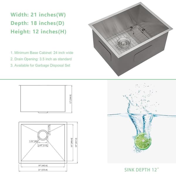 Sarlai 16.98 Gal. Brushed Nickel Undermount Laundry Sink with Bottom Grid
