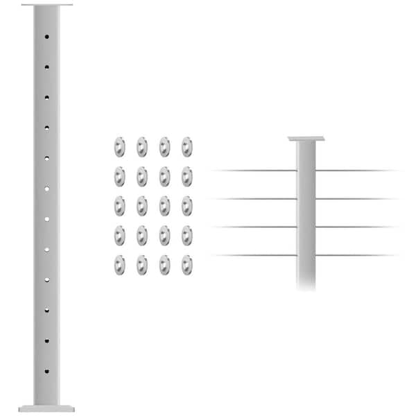 Stainless Steel 42 in. Cable Railing Line Post with Cable Sleeves Brushed Finish Flat Top Deck Post (1-Pack)