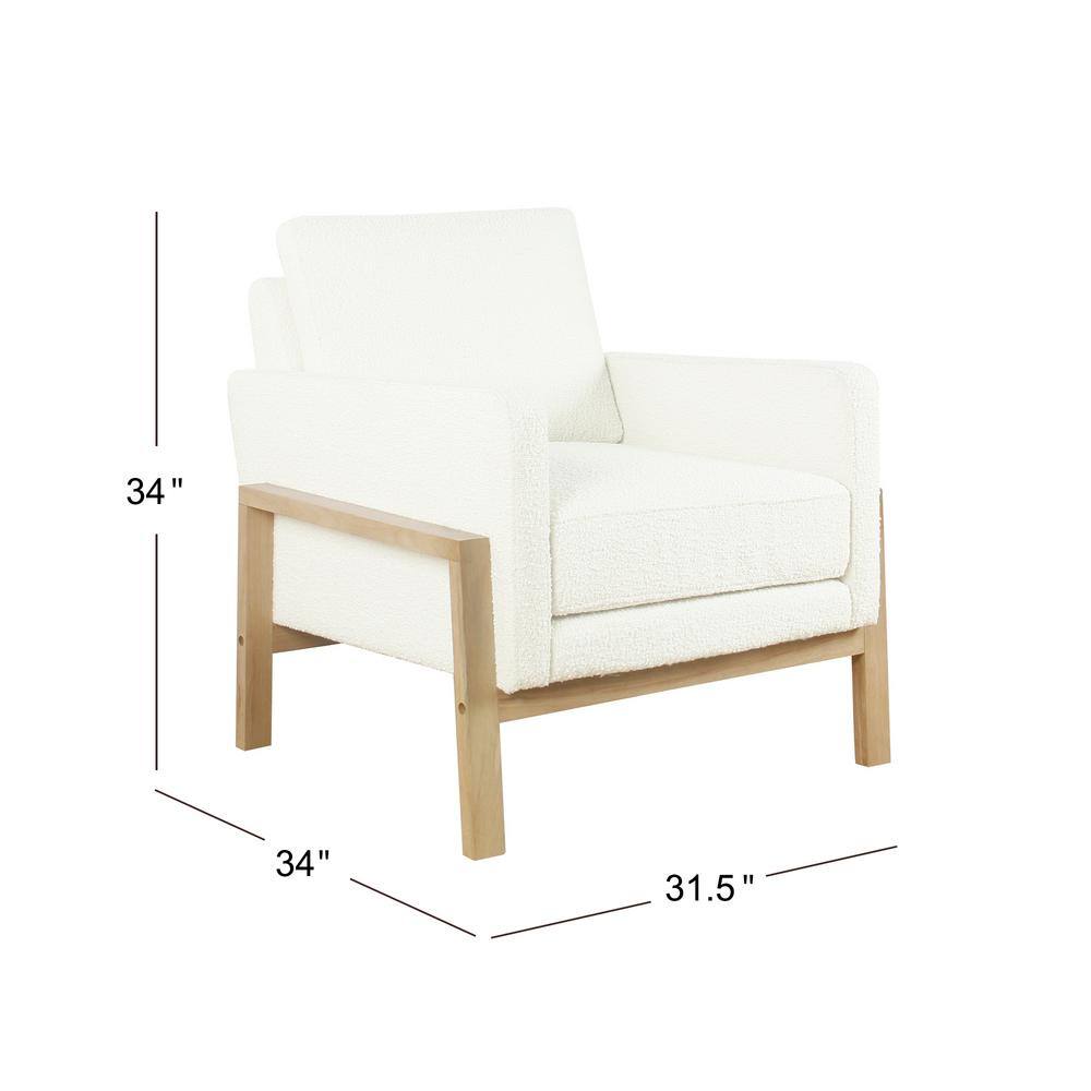 Cream White Boucle Wood Frame Accent Chair