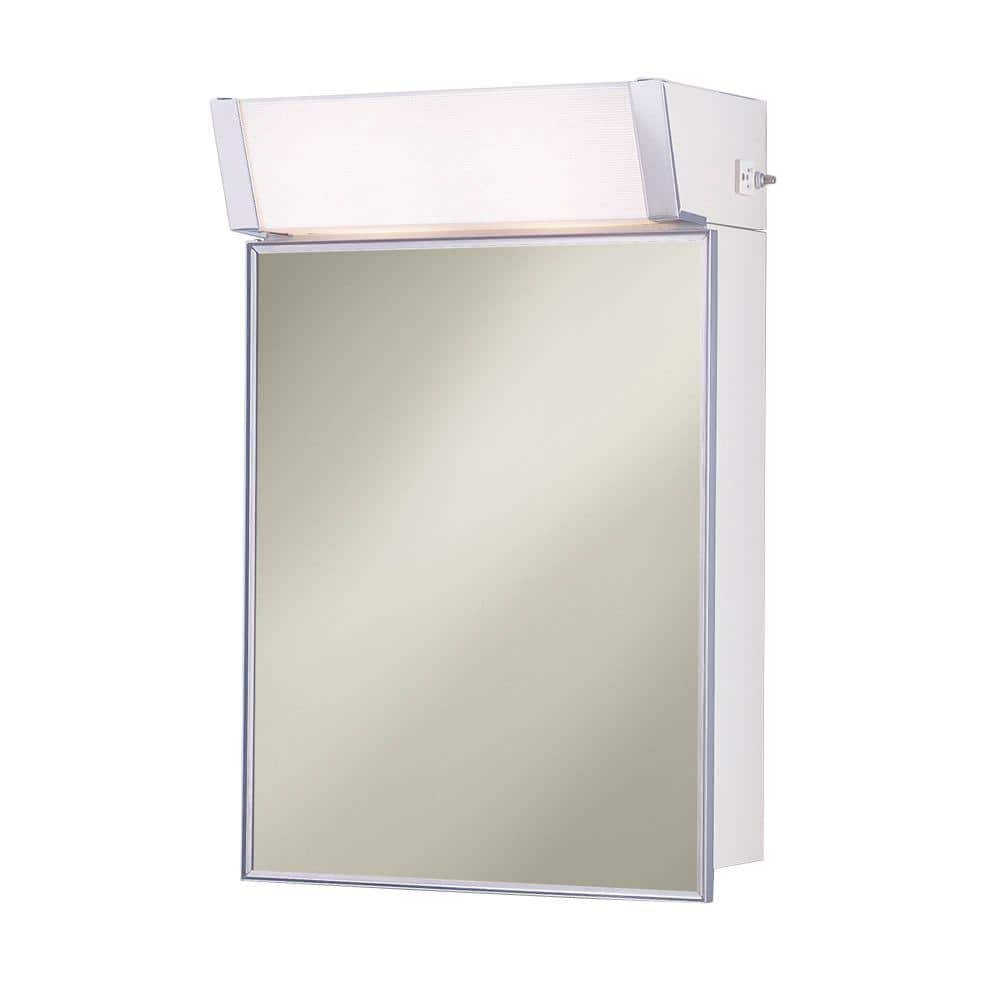 Jensen Lighted 16 In W X 24 In H X 8 In D Framed Stainless Steel Surface Mount Bathroom Medicine Cabinet Dis555ilx The Home Depot