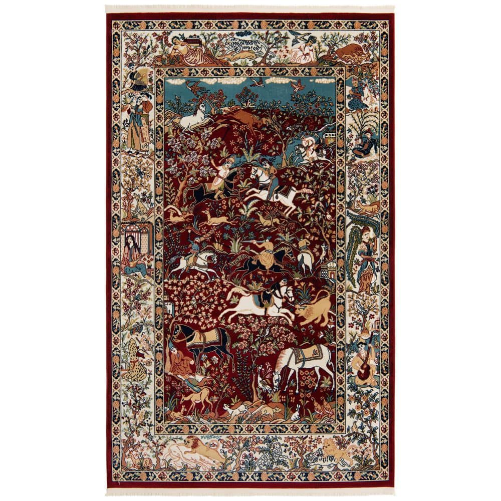 Burgundy and Tan Floral Rectangular Synthetic Area Rug