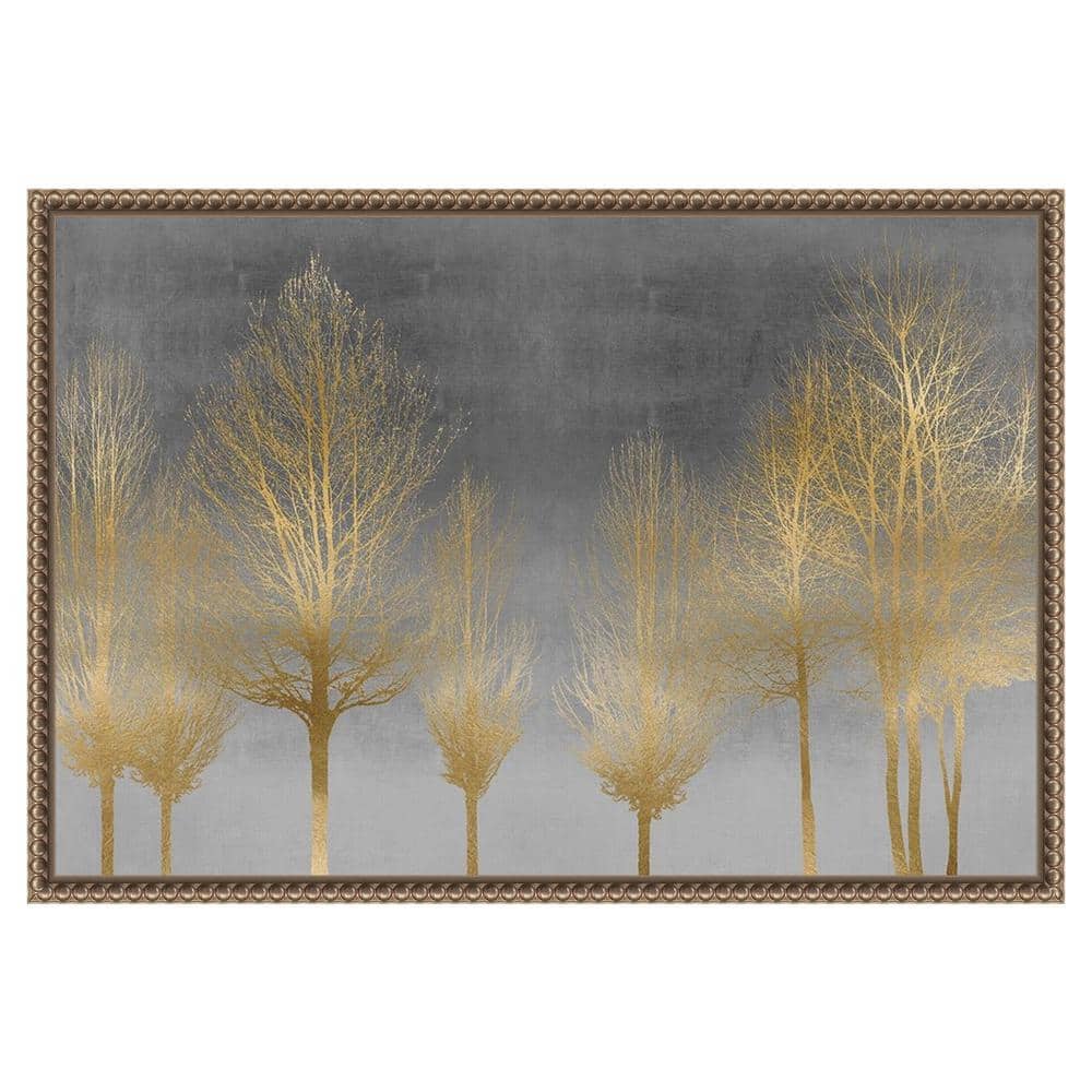 Gold Forest on Gray Abstract Canvas Wall Art with Bronze Frame
