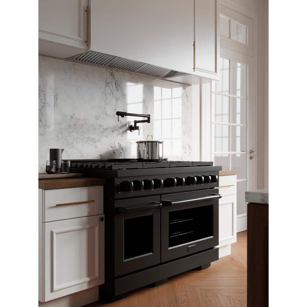 48" Black Stainless Steel Double Oven Gas Range with Griddle