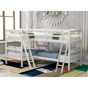 L-Shaped White Twin Size Adjustable Bunk Bed