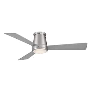 52 in. LED Brushed Nickel Hug Indoor and Outdoor 3-Blade Smart Flush Mount Ceiling Fan with 3000K Light Kit and Remote