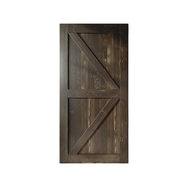 HOMACER 46 in. x 84 in. K-Frame Ebony Solid Natural Pine Wood Panel Interior Sliding Barn Door Slab with Frame