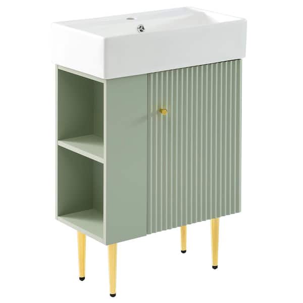 JimsMaison 21.6 in. W x 12 in. D x 34 in. H Freestanding Bath Vanity in Green with White Ceramic Top
