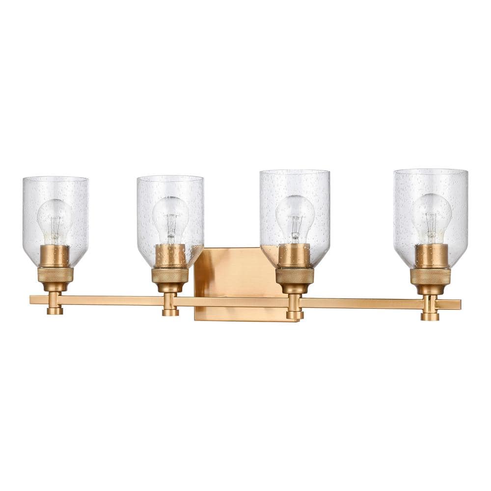 SIGNATURE HARDWARE Stolo 26 in. 4-Light Brushed Gold Vanity Light ...