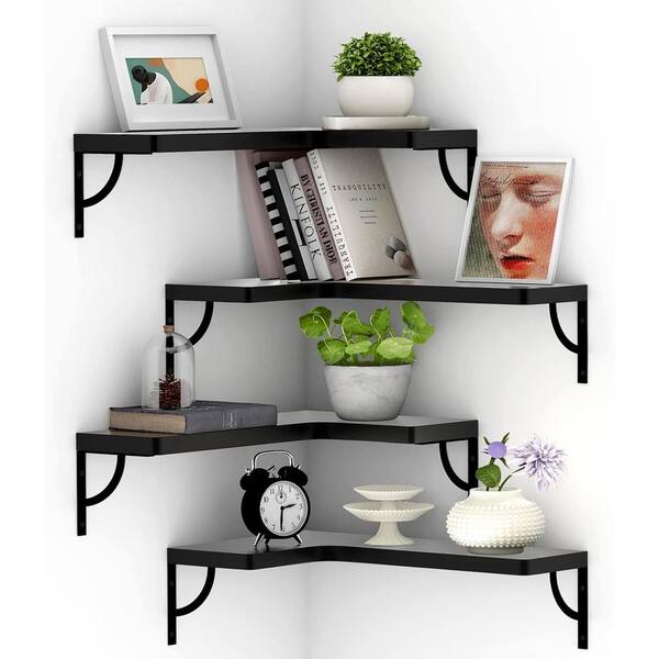 Cubilan 11.4 in. W x 16 in. Black Decorative Wall Shelf, Corner ...