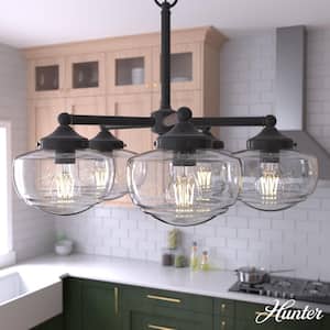 Saddle Creek 5-Light Noble Bronze Schoolhouse Chandelier with Clear Seeded Glass Shades