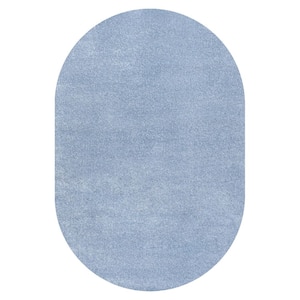 Haze Solid Low-Pile Classic Blue 3 ft. x 5 ft. Oval Area Rug