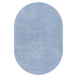Haze Solid Low-Pile Classic Blue 4 ft. x 6 ft. Oval Area Rug