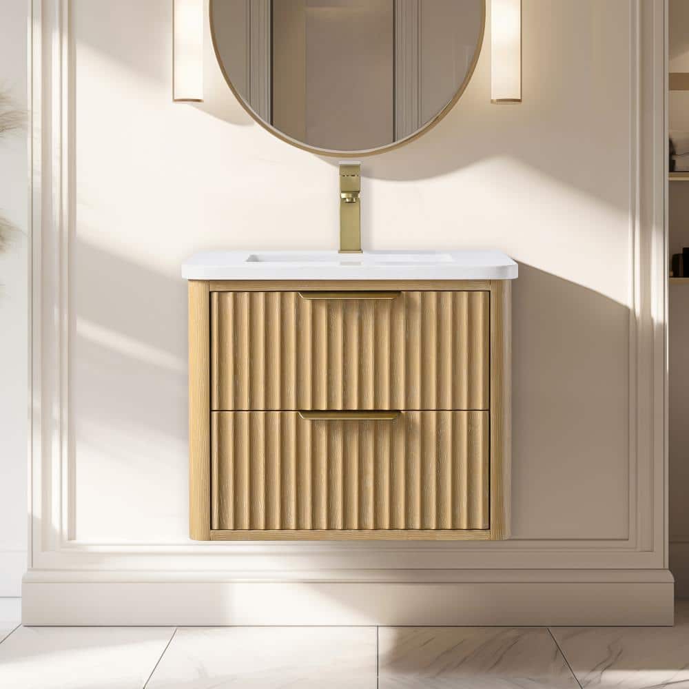 Keith 24 in. W x 20 in. D x 20 in. H Single Sink Wallmount Bath Vanity in Sunlit Oak with Carrara Engineered Stone Top price history on PriceWatchPro