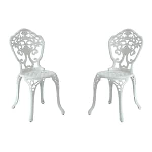 2-Piece White Cast Aluminum Armless Outdoor Patio Bistro Chair