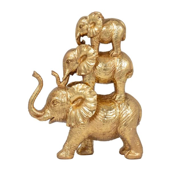 Gold 8 in. x 10 in. Resin Elephant Figurine Stacked Trio Design Sculpture