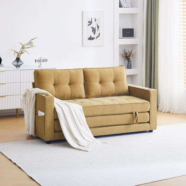 63.78 in. Yellow Chenille Twin Size Sofa Bed