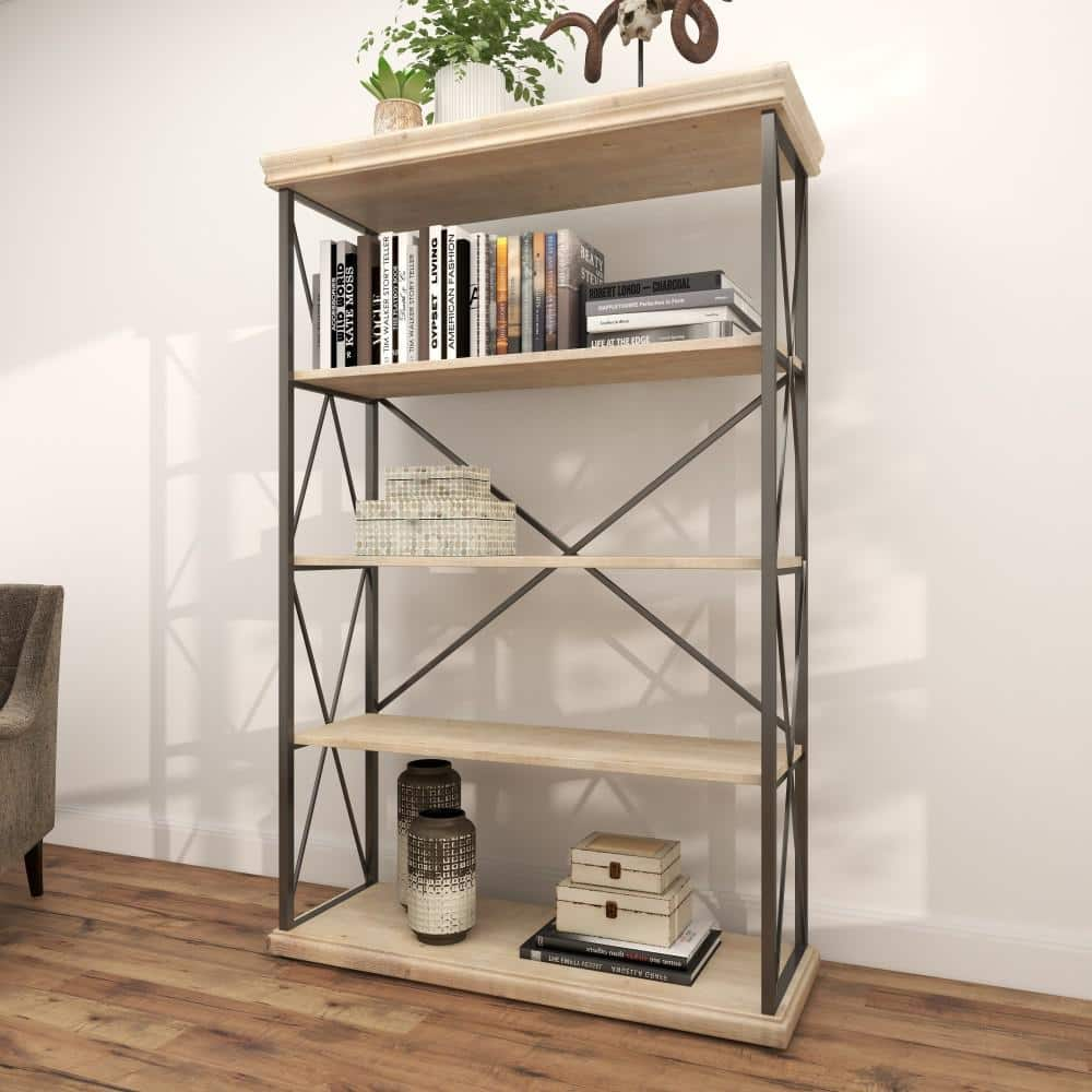 Sunnydaze 5 Shelf Industrial Style Freestanding Etagere Bookshelf with Wood  Veneer Shelves