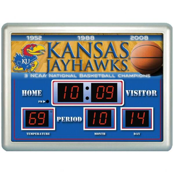 Team Sports America University of Kansas 14 in. x 19 in. Scoreboard Clock with Temperature