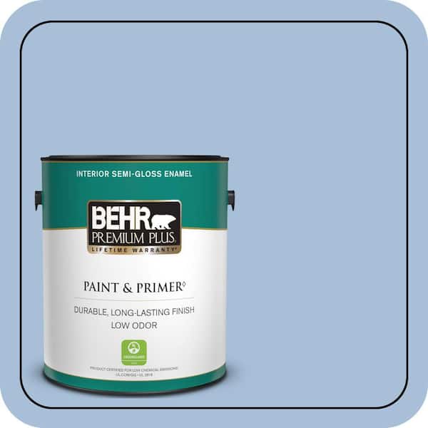 BEHR PREMIUM PLUS 1 gal. #580D-4 Skysail Blue Semi-Gloss Enamel Low Odor Interior Paint & Primer