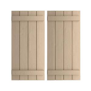 22 in. x 24 in. Timberthane Polyurethane 4-Board Joined Board-n-Batten Rough Cedar Faux Wood Shutters Pair