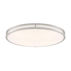 DC Series 24 in. 1-Light Modern Brushed Nickel Selectable Dimmable LED Oval Flush Mount with White Acrylic Shade