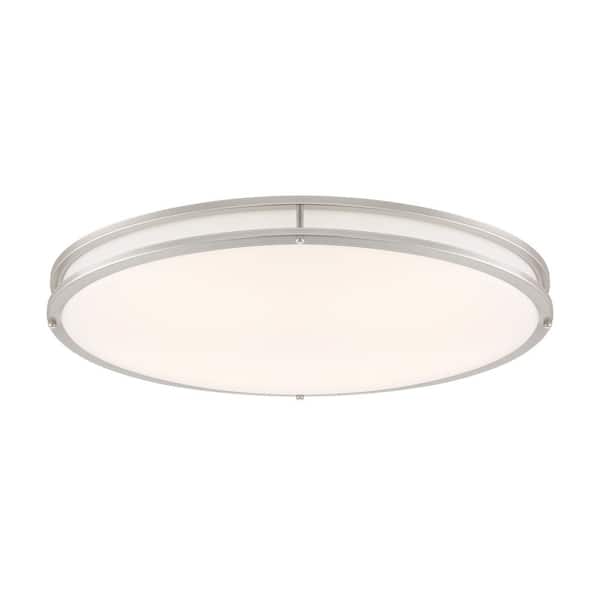 Commercial Electric DC Series 24 in. 1-Light Modern Brushed Nickel Selectable Dimmable LED Oval Flush Mount with White Acrylic Shade