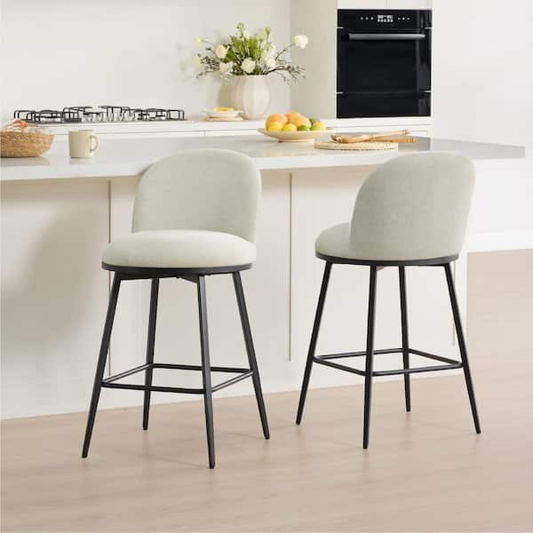 Nico Linen Fabric 360° swivel Counter Height Bar Stool with Metal Frame and footrest for diningroom (Set of 2)