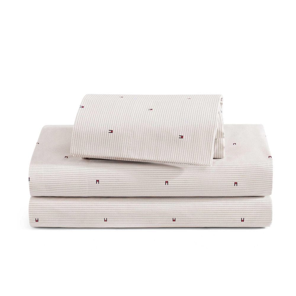 Ithaca Flag Stripe 4-Piece Dusty Beige Cotton Percale King Sheet Set price history on PriceWatchPro