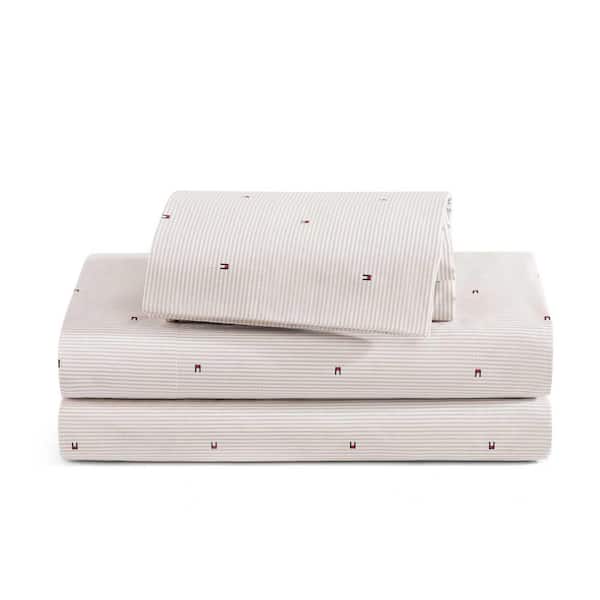 Ithaca Flag Stripe 4-Piece Dusty Beige Cotton Percale King Sheet Set