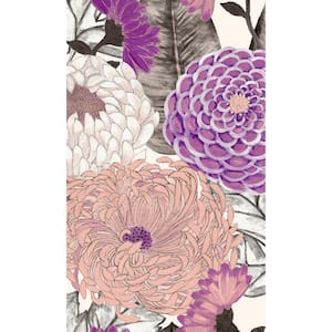Purple Floral Bloom Print Non-Woven Paste the Wall Textured Wallpaper 57 sq. ft.