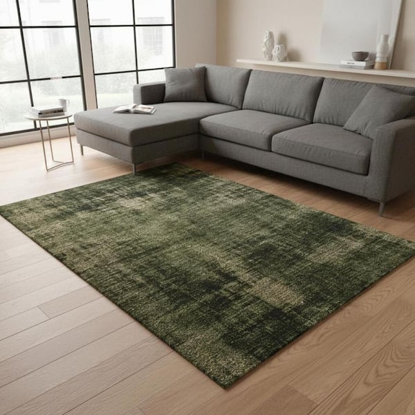 7' X 10' Green And Taupe Abstract Area Rug