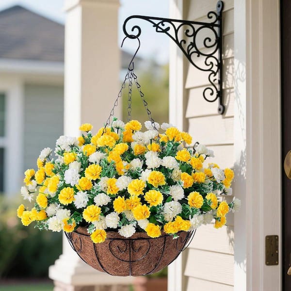 20.5 in. Yellow White Outdoor Hanging Artificial Daisies Flowers
