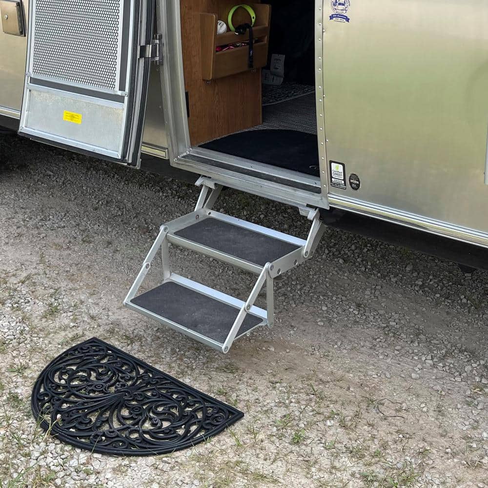 Half Circle Black Rubber Scrollwork Outdoor Entry Mat