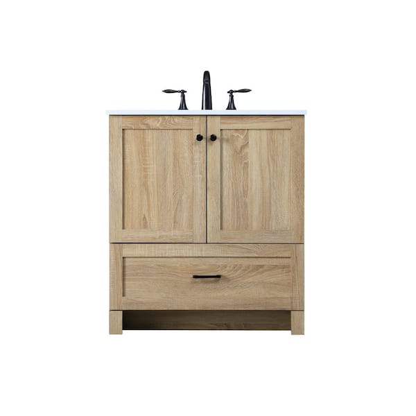 30 in W x 19 in. D x 34 in H Single Sink Bath Vanity in Mango Wood with Ivory White Engineered Marble Top