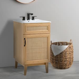 Javer 20 in. W x 18 in. D x 33 in. H Rattan 2-Shelf Bath Vanity Cabinet without Top (Sink Basin not Included), Oak