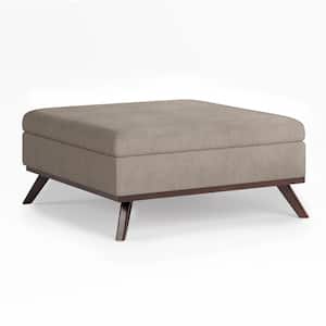 Owen 36 in. Wide Mid Century Modern Square Coffee Table Storage Ottoman in Natural Polyester Fabric