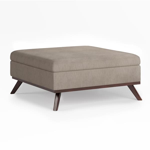 Owen 36 in. Wide Mid Century Modern Square Coffee Table Storage Ottoman in  Natural Polyester Fabric