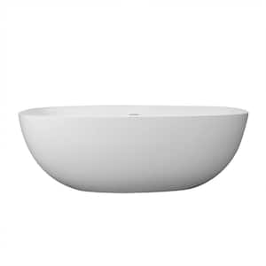 65 in. Solid Surface Freestanding Flatbottom Soaking Bathtub in Matte White with Drain