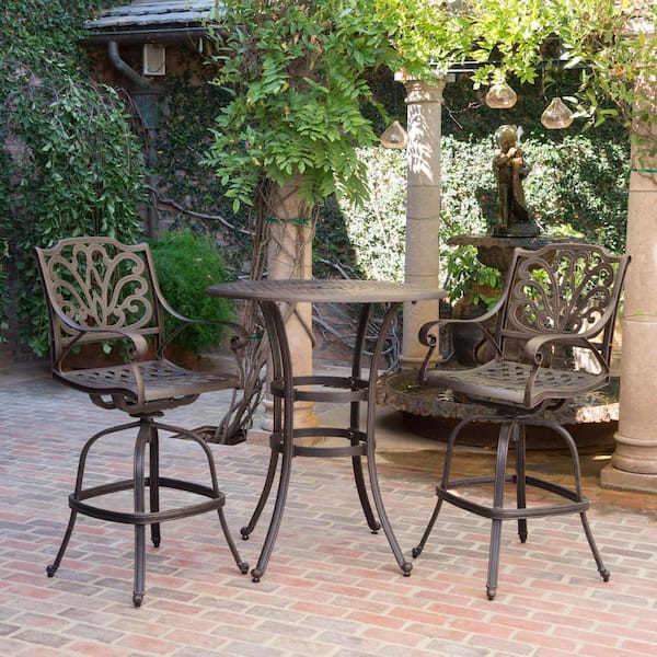 Noble House Alfresco Bronze 3-Piece Aluminum Outdoor Patio Conversation Seating Set
