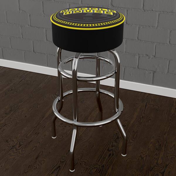 Unbranded Waffle House Watermark 31 in. Black Backless Metal Bar Stool with Vinyl Seat