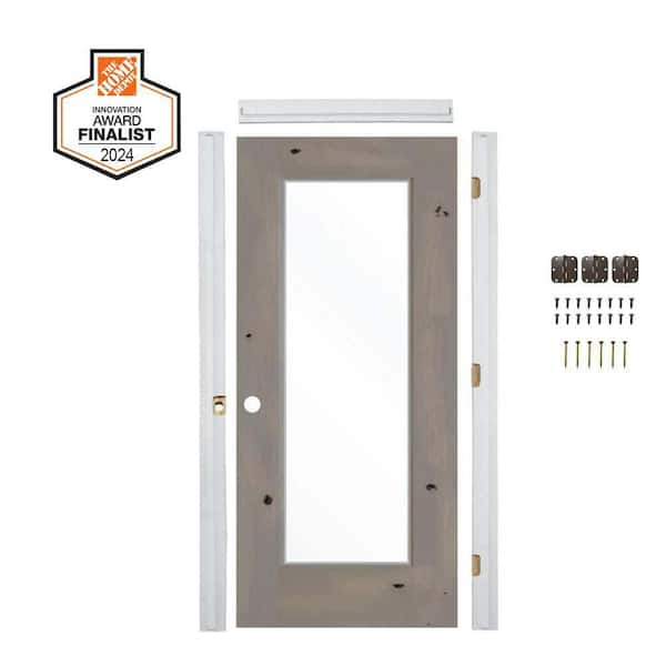 DIY RTA Kit 36 in. x 80 in. Right-Hand 1-Lite Clear Glass Grey Stain Alder Wood Single Ready To Assemble Interior Door