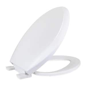 Elongated Plastic Toilet Seat With Slow Close - Easy Remove Adjustable Hinge, White