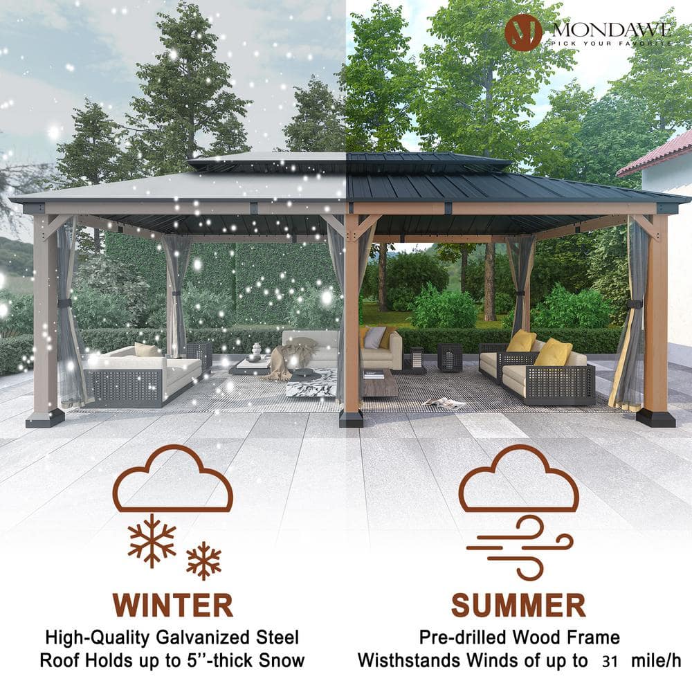 Beverly Hills 20-ft x 12-ft Cedar Wood and Black Steel Patio Gazebo