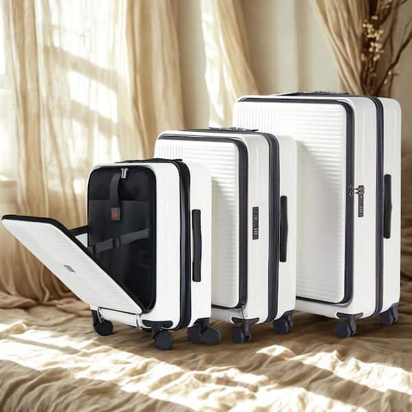 Adrinfly 3-Piece White Hardshell Luggage Set with Front Opening