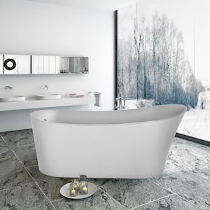 67 in. Acrylic Single Slipper Flatbottom Bathtub Non-Whirlpool Freestanding Soaking Tub in White