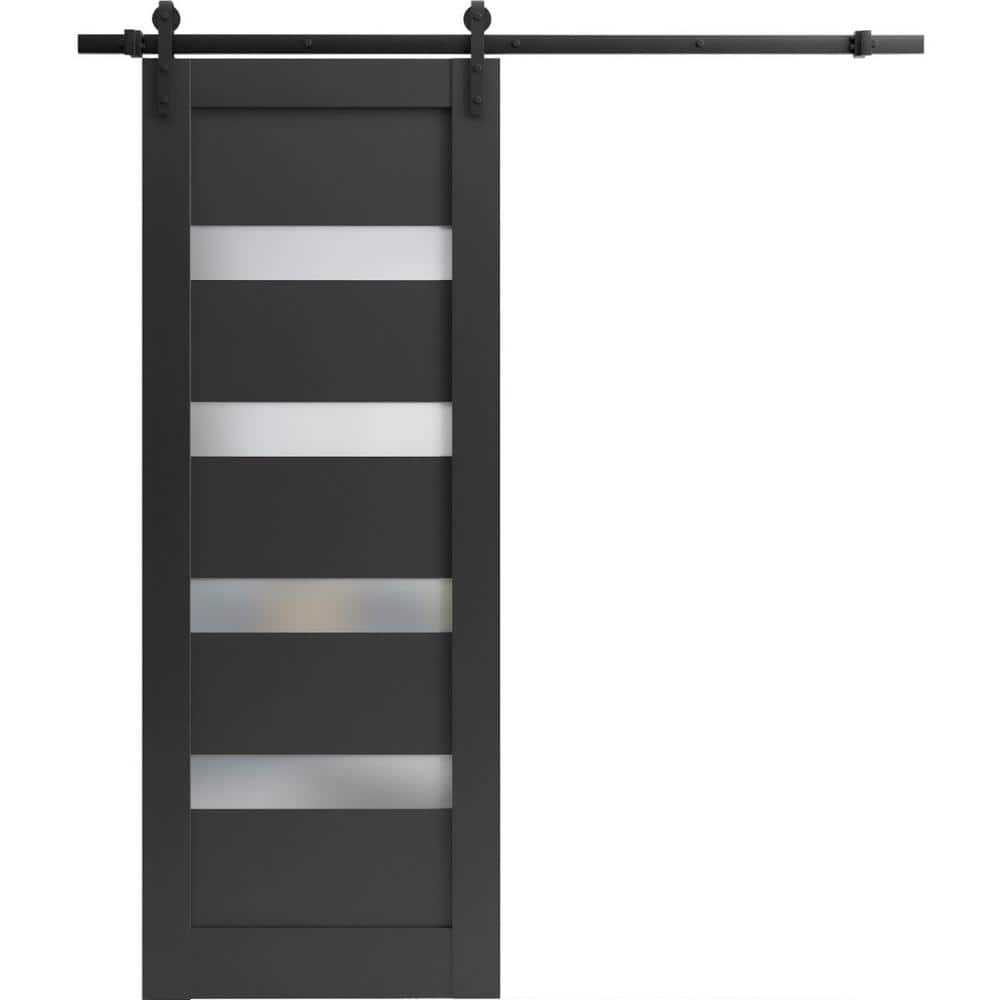 Assembly Required 28 in. x 80 in. 1-Panel Frosted Glass Black Matte Wood Sliding Barn Door with Hardware Kit price history on PriceWatchPro