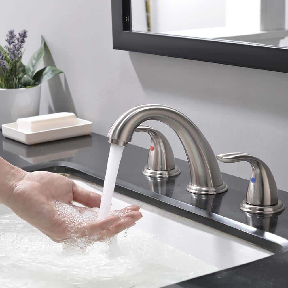 Brushed Nickel 8-Inch Widespread Bathroom Faucet with Lever Handles