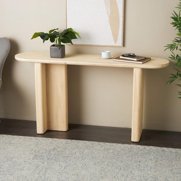 63 in. Light Brown Extra Large Oval Wood Handmade Minimalistic Console Table